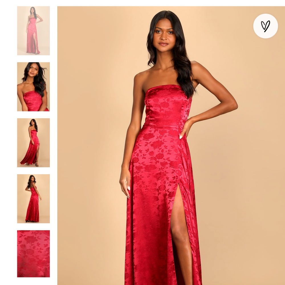 Made to Marvel Burgundy Satin Jacquard Strapless Maxi Dress